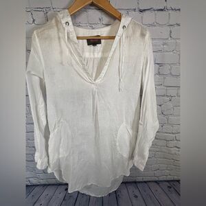 Forcynthia Beachwear Resort Cruise Minimalist Classic Hooded Linen Coverup S